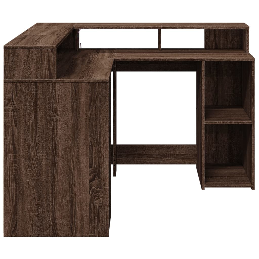 Bureau met LED-verlichting 130x130x91 cm hout bruin eikenkleur