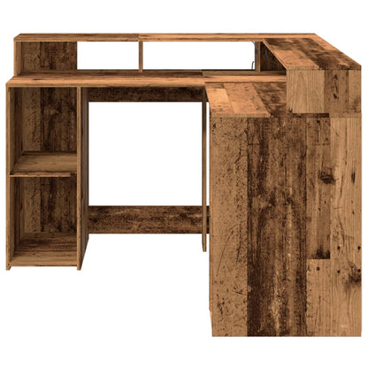 Bureau met LED-verlichting 130x130x91 cm bewerkt hout oud hout