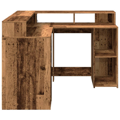 Bureau met LED-verlichting 130x130x91 cm bewerkt hout oud hout