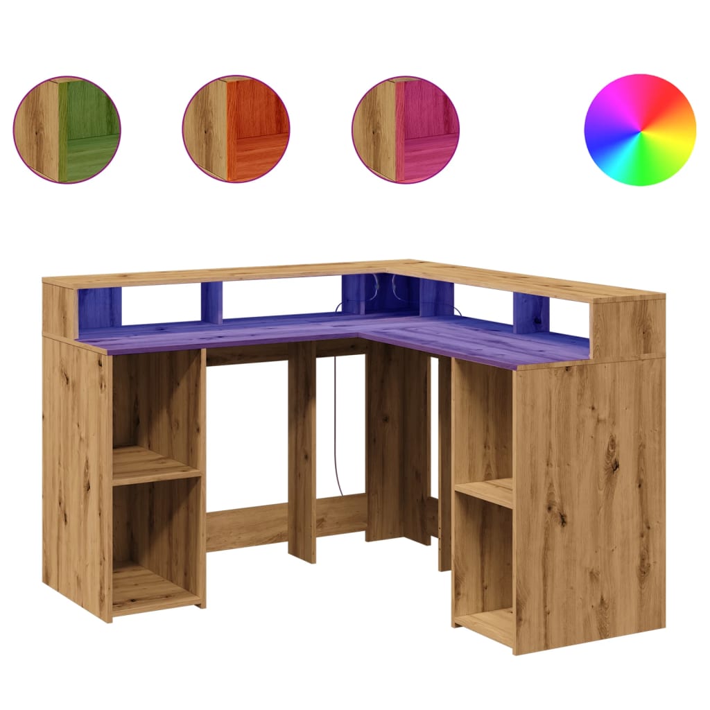 Bureau met LED-verlichting 130x130x91 cm hout artisanaal eiken