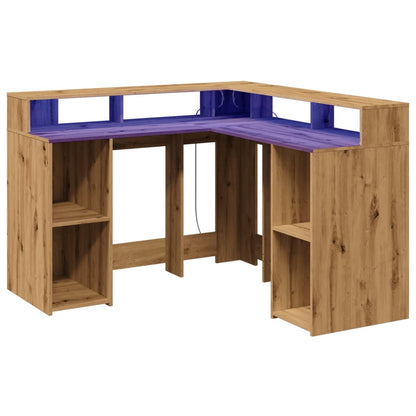 Bureau met LED-verlichting 130x130x91 cm hout artisanaal eiken