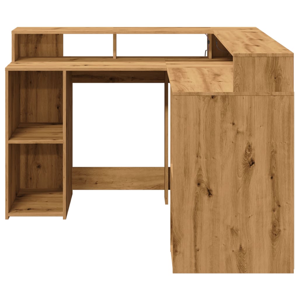 Bureau met LED-verlichting 130x130x91 cm hout artisanaal eiken