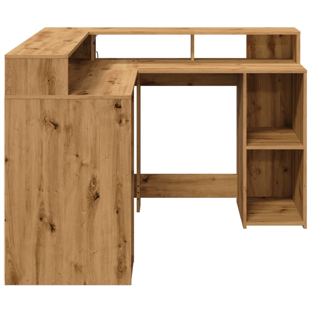 Bureau met LED-verlichting 130x130x91 cm hout artisanaal eiken