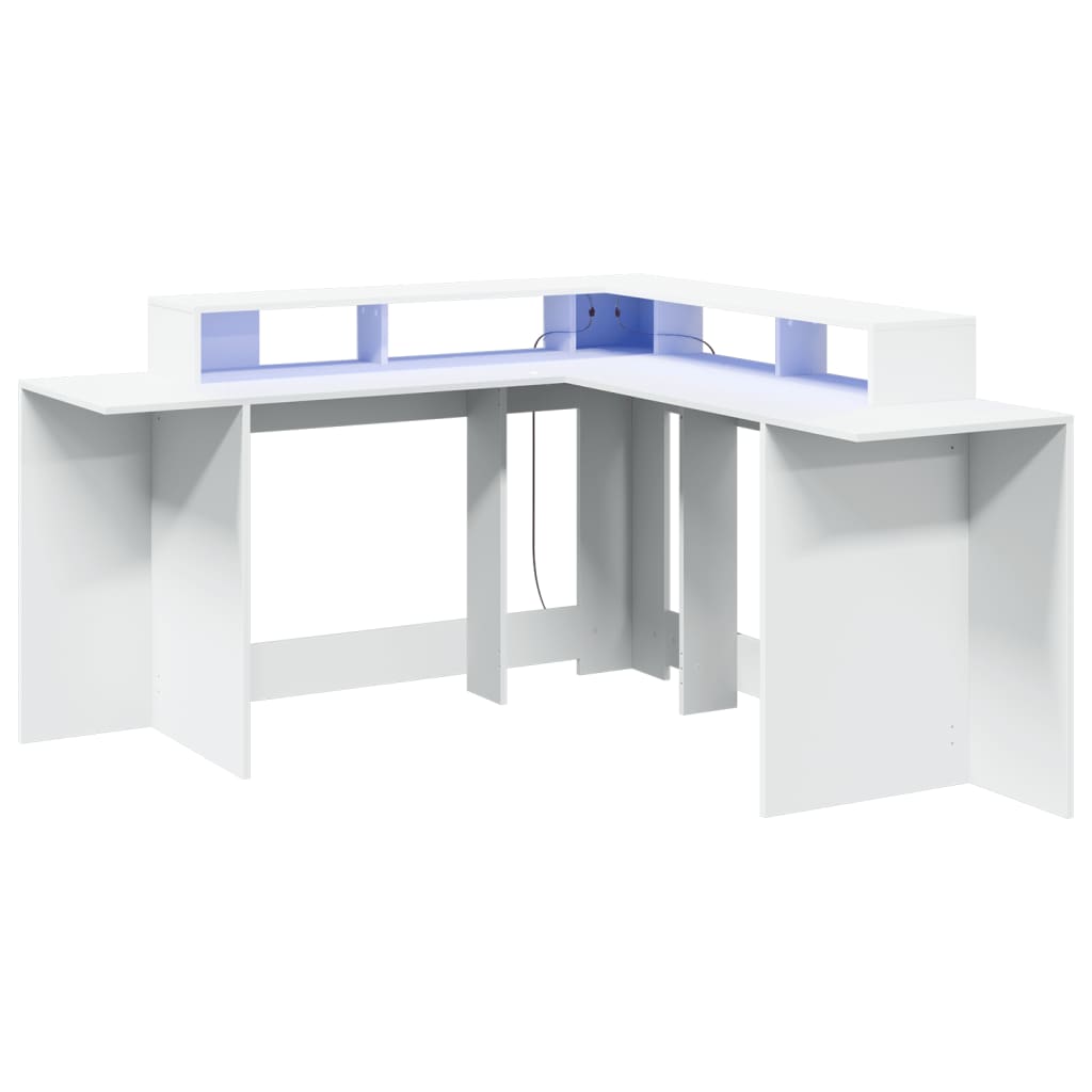 Bureau met LED-verlichting 152x152x91 cm bewerkt hout wit