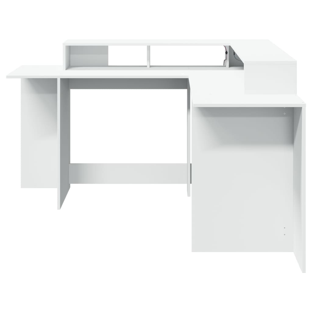 Bureau met LED-verlichting 152x152x91 cm bewerkt hout wit