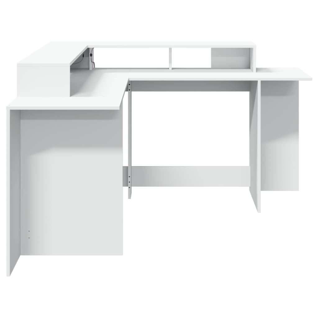 Bureau met LED-verlichting 152x152x91 cm bewerkt hout wit