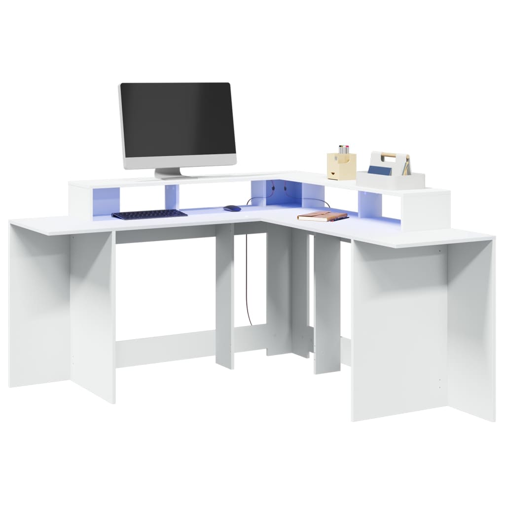 Bureau met LED-verlichting 152x152x91 cm bewerkt hout wit