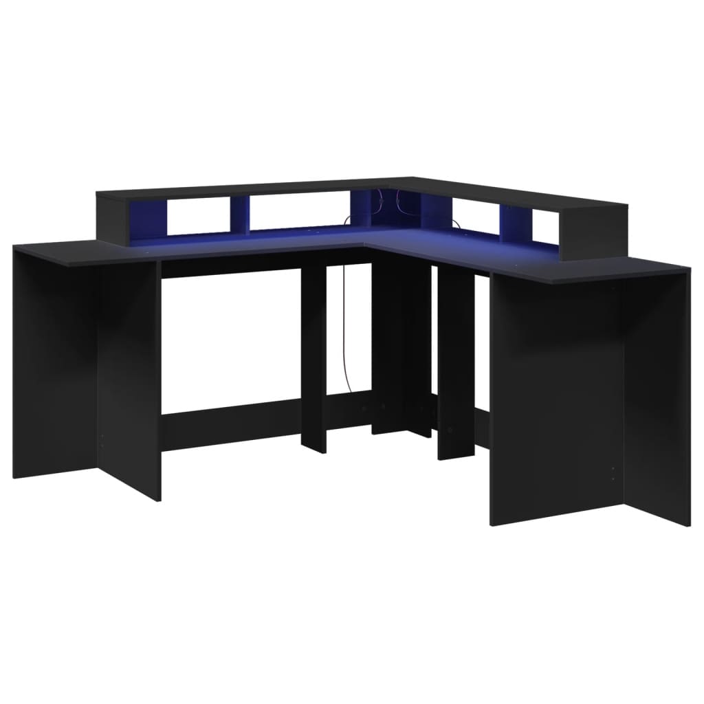 Bureau met LED-verlichting 152x152x91 cm bewerkt hout zwart