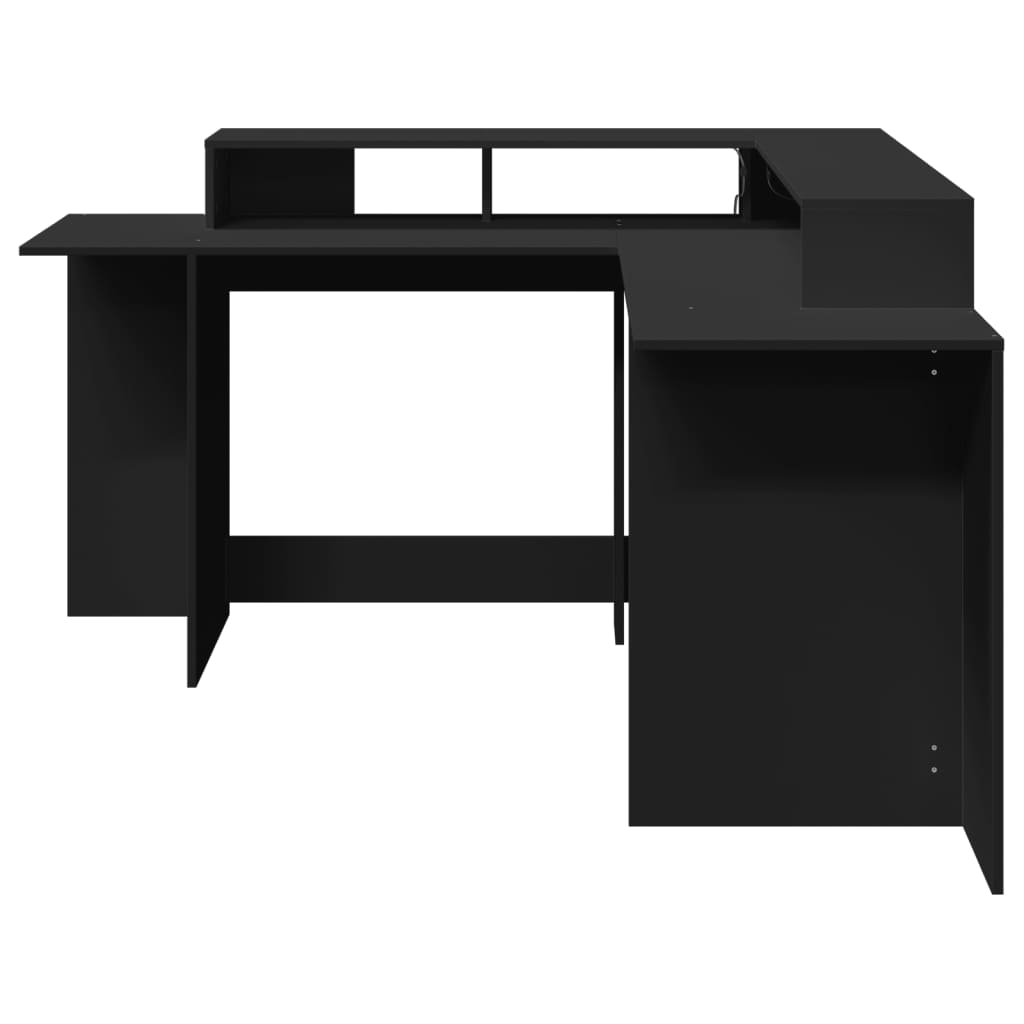 Bureau met LED-verlichting 152x152x91 cm bewerkt hout zwart