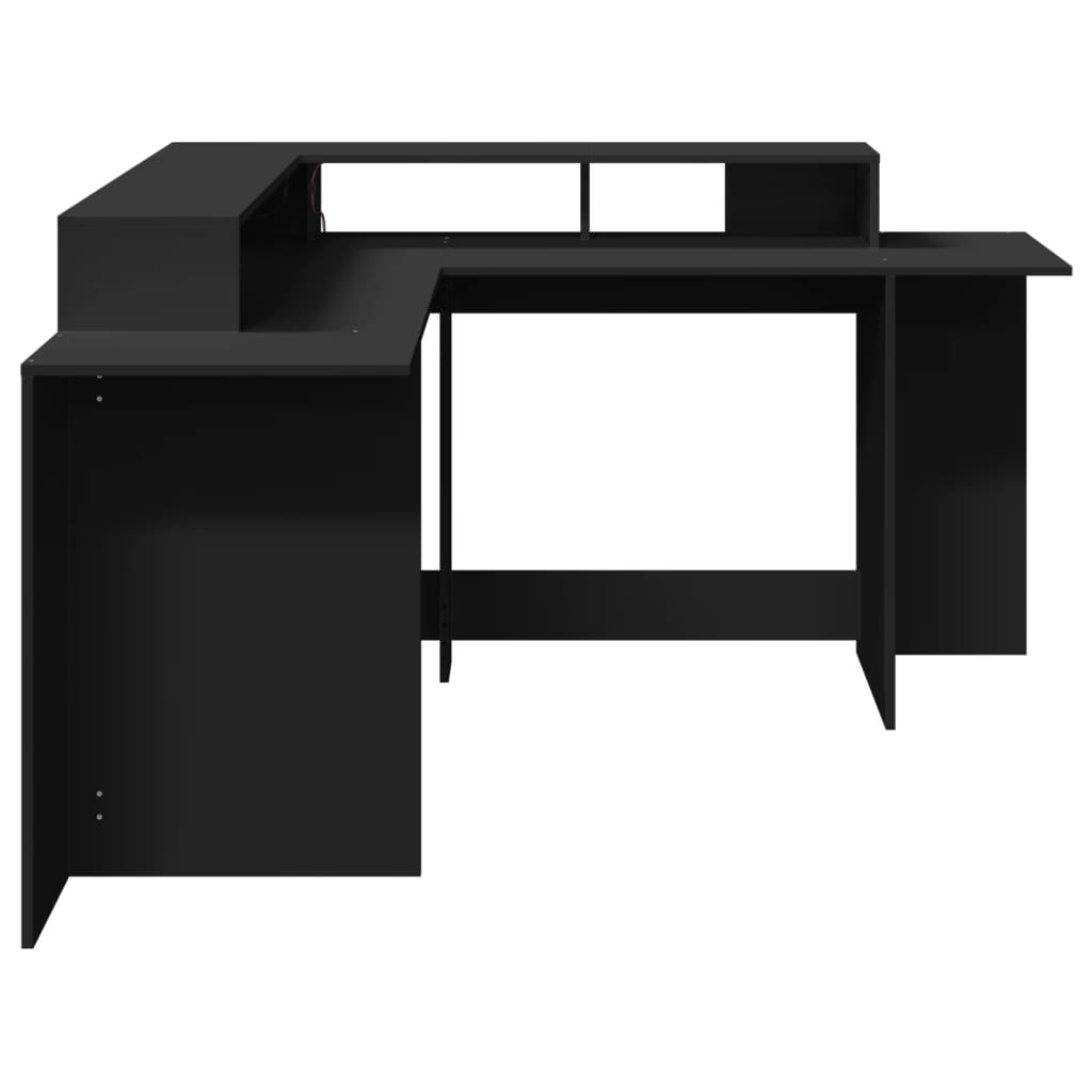 Bureau met LED-verlichting 152x152x91 cm bewerkt hout zwart