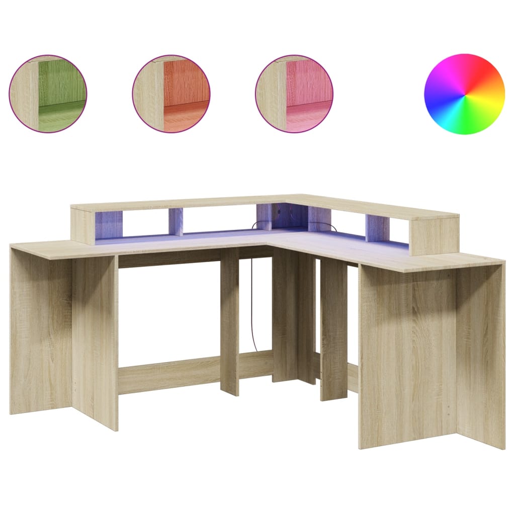 Bureau met LED-verlichting 152x152x91 cm hout sonoma eikenkleur