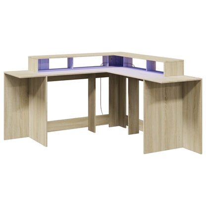 Bureau met LED-verlichting 152x152x91 cm hout sonoma eikenkleur