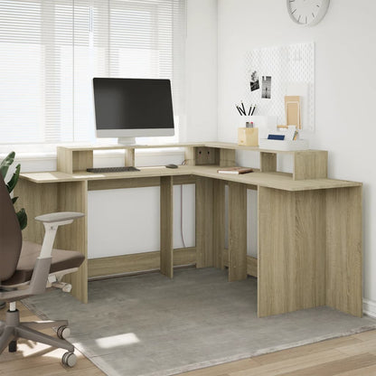 Bureau met LED-verlichting 152x152x91 cm hout sonoma eikenkleur