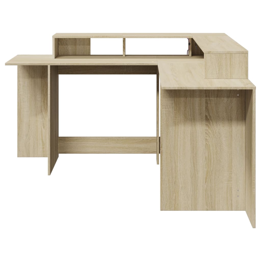 Bureau met LED-verlichting 152x152x91 cm hout sonoma eikenkleur