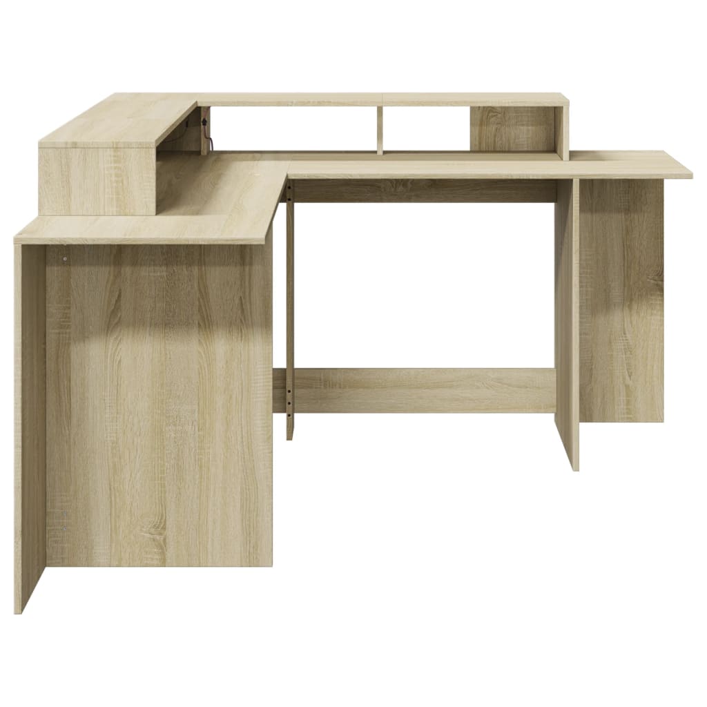 Bureau met LED-verlichting 152x152x91 cm hout sonoma eikenkleur