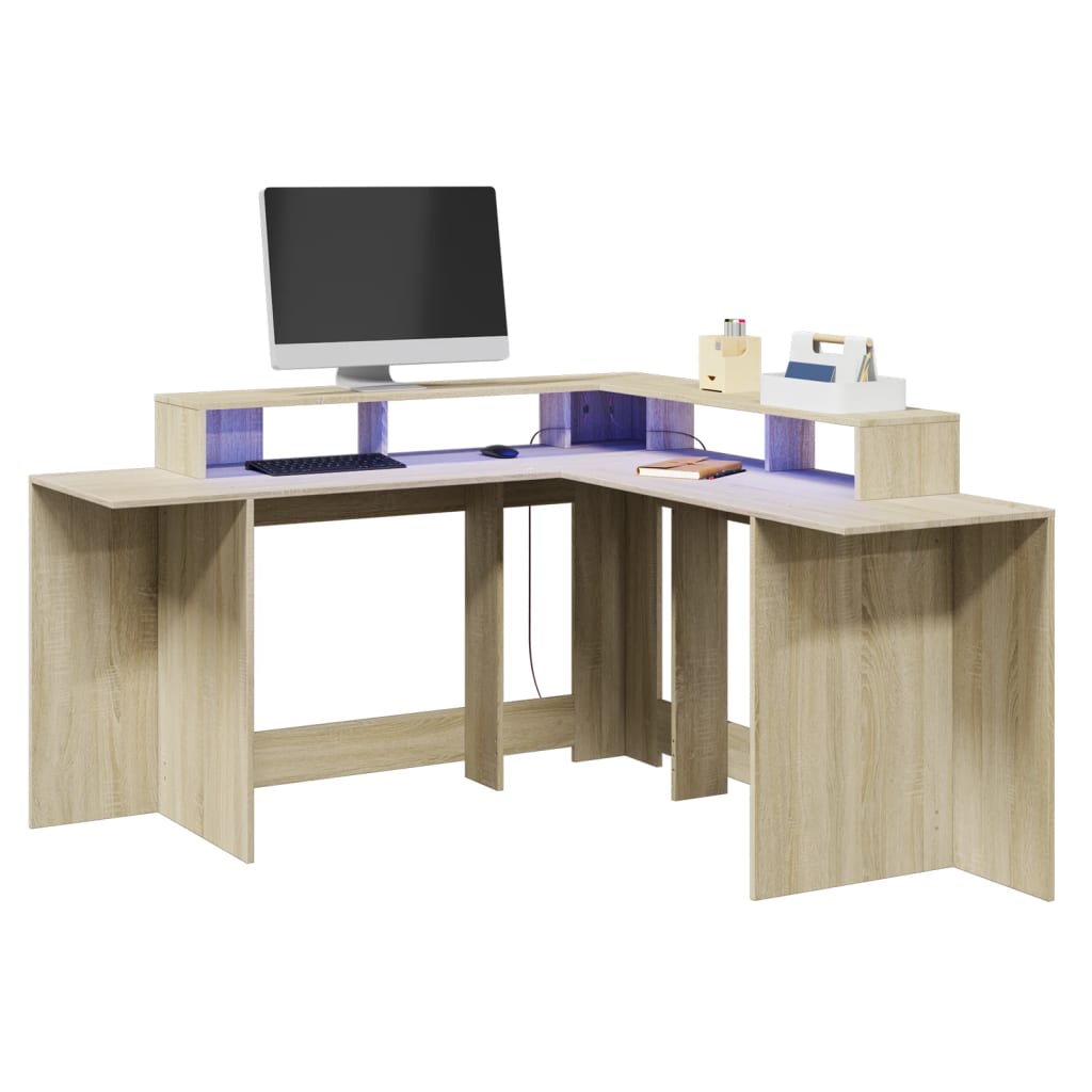 Bureau met LED-verlichting 152x152x91 cm hout sonoma eikenkleur