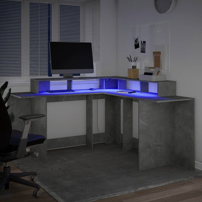 Bureau met LED-verlichting 152x152x91 cm hout betongrijs