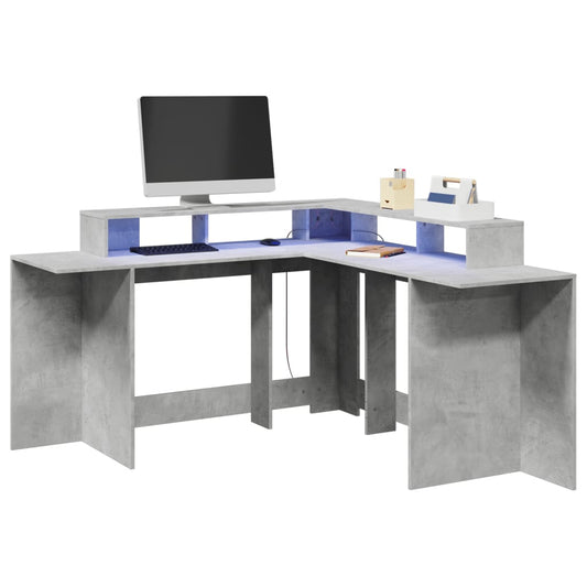 Bureau met LED-verlichting 152x152x91 cm hout betongrijs