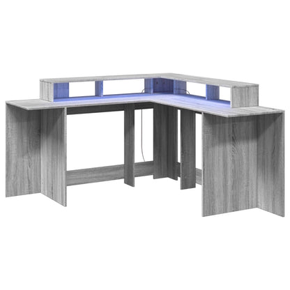 Bureau met LED-verlichting 152x152x91 cm hout grijs sonoma