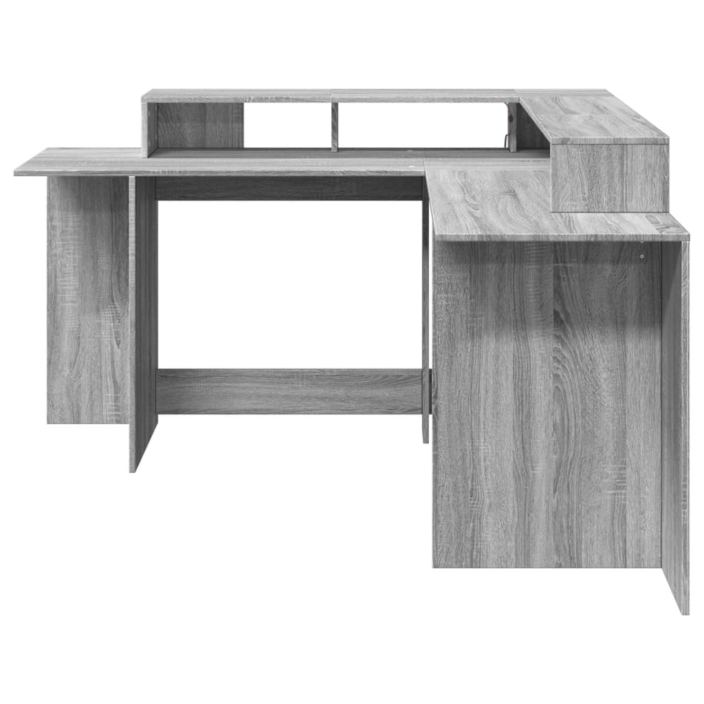 Bureau met LED-verlichting 152x152x91 cm hout grijs sonoma