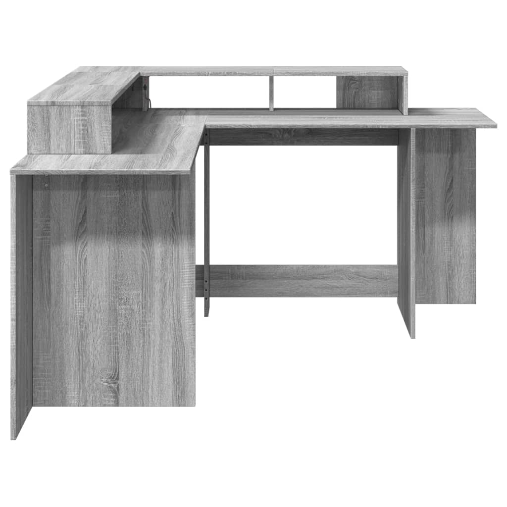 Bureau met LED-verlichting 152x152x91 cm hout grijs sonoma