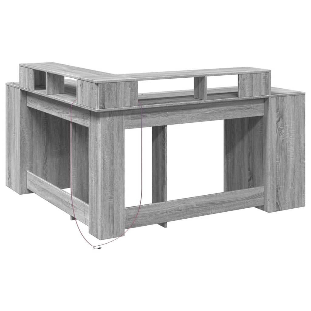 Bureau met LED-verlichting 152x152x91 cm hout grijs sonoma