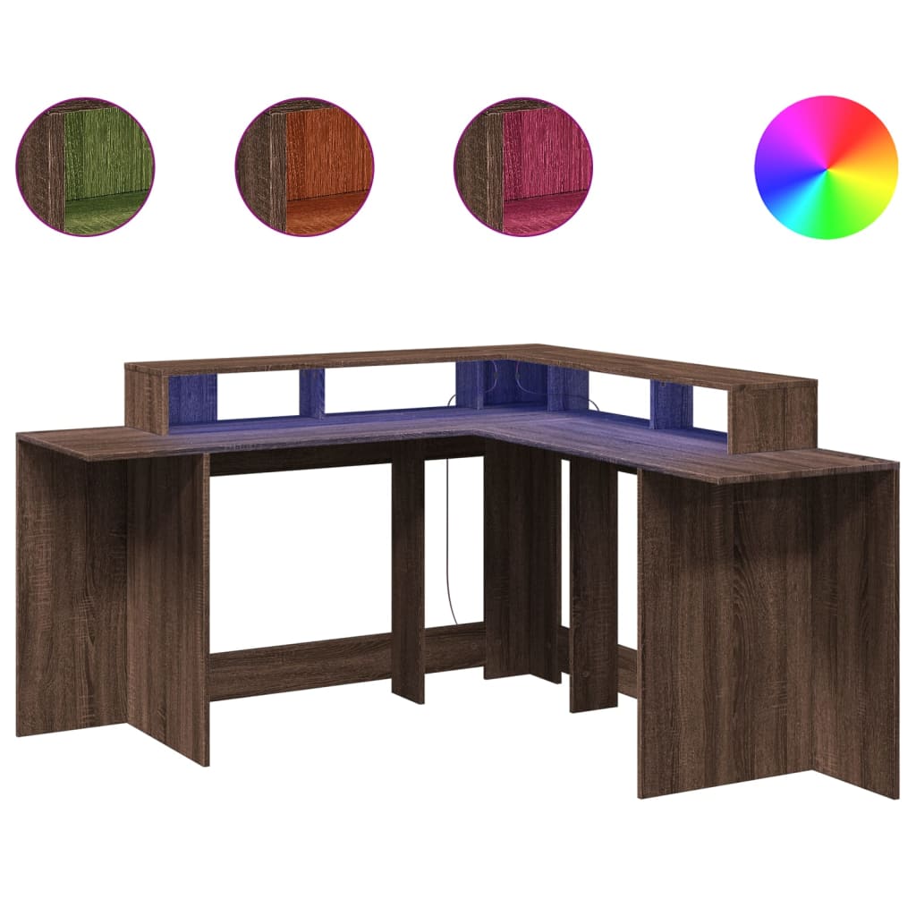 Bureau met LED-verlichting 152x152x91 cm hout bruin eikenkleur