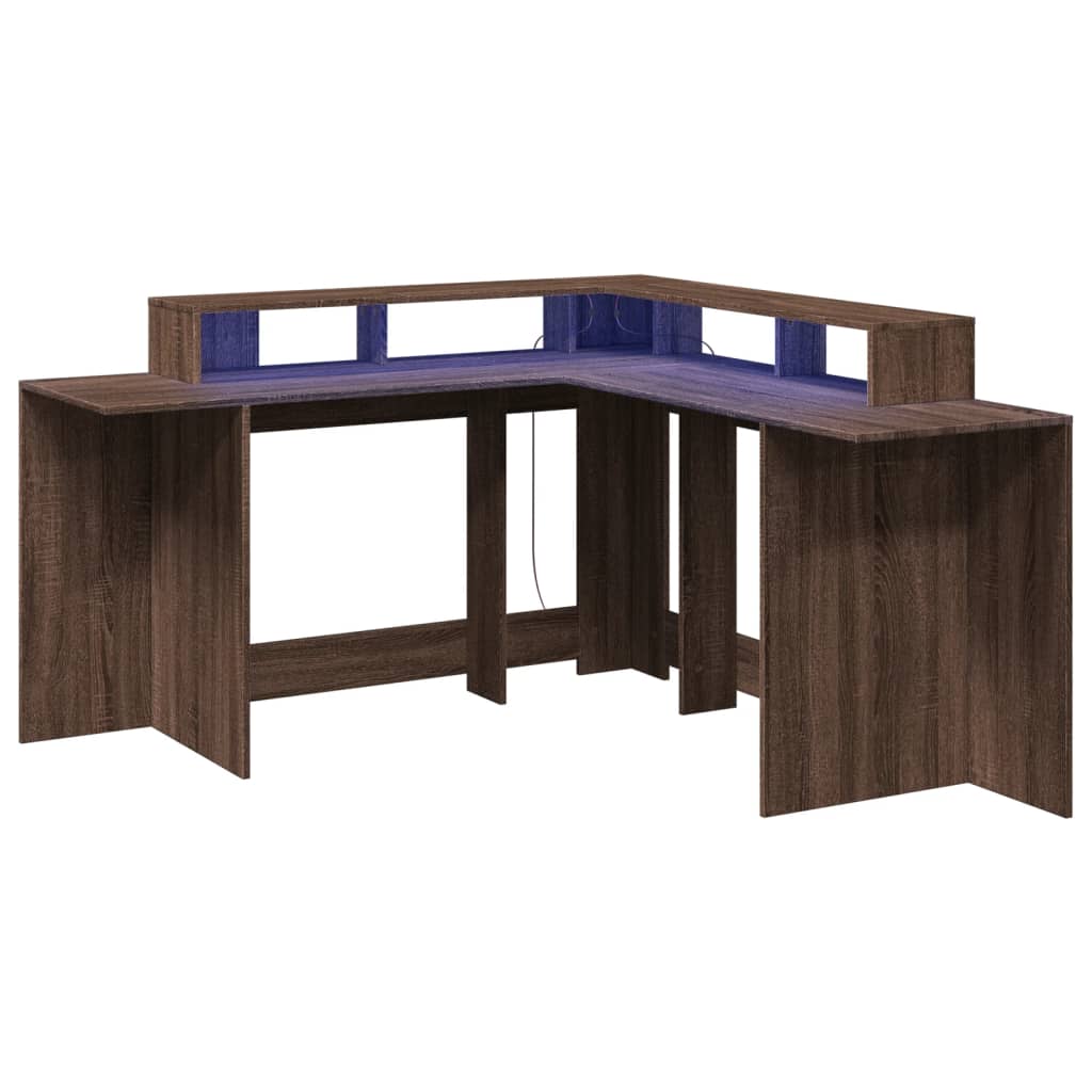 Bureau met LED-verlichting 152x152x91 cm hout bruin eikenkleur