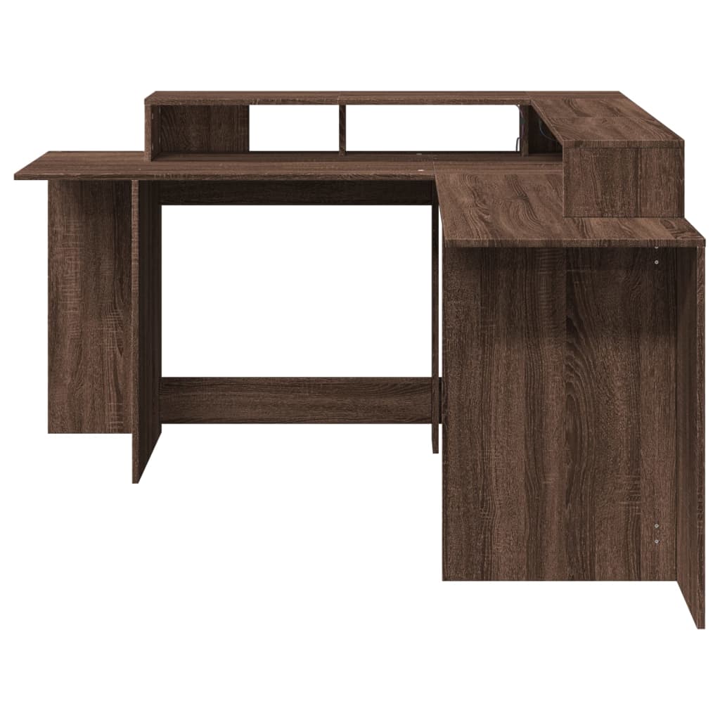 Bureau met LED-verlichting 152x152x91 cm hout bruin eikenkleur