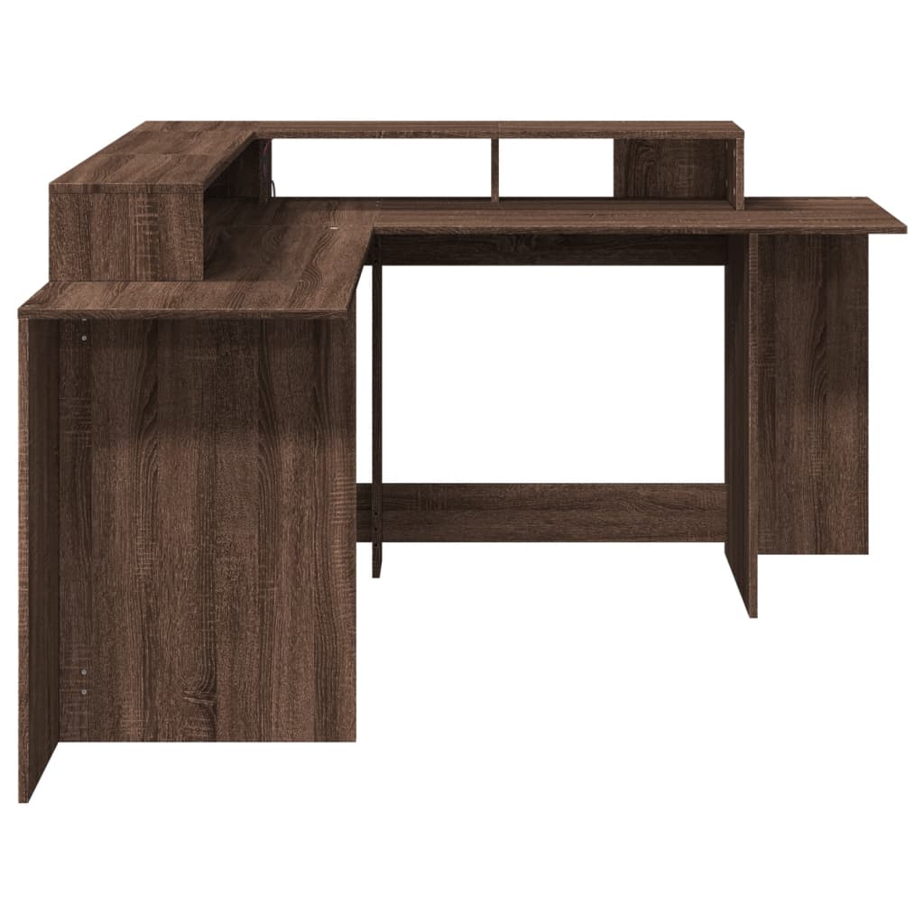 Bureau met LED-verlichting 152x152x91 cm hout bruin eikenkleur