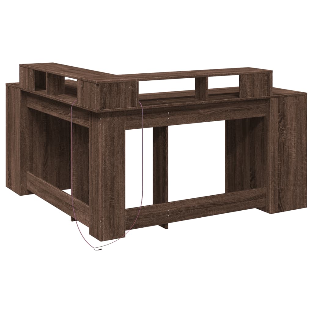 Bureau met LED-verlichting 152x152x91 cm hout bruin eikenkleur