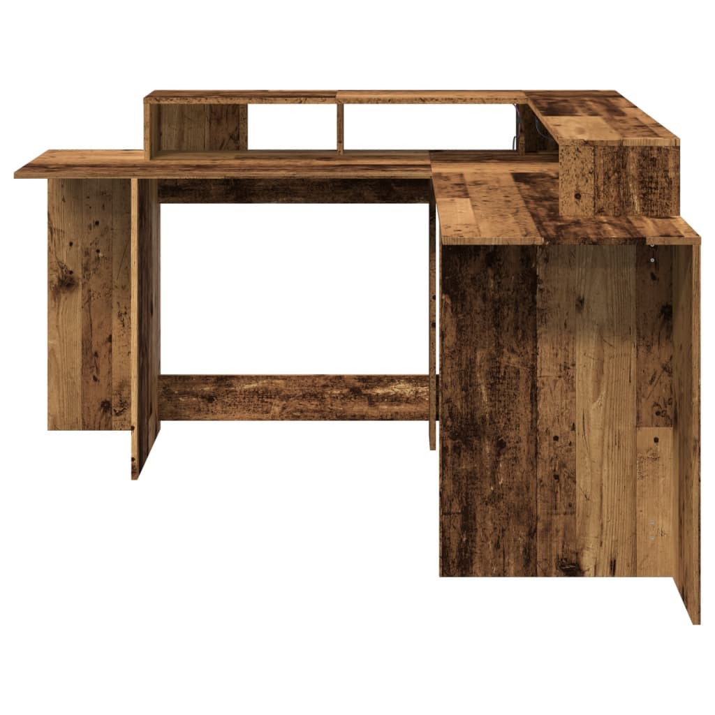 Bureau met LED-verlichting 152x152x91 cm bewerkt hout oud hout