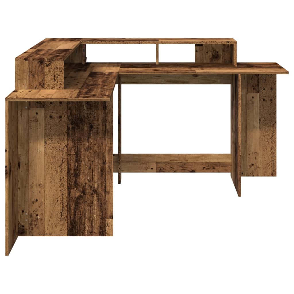 Bureau met LED-verlichting 152x152x91 cm bewerkt hout oud hout