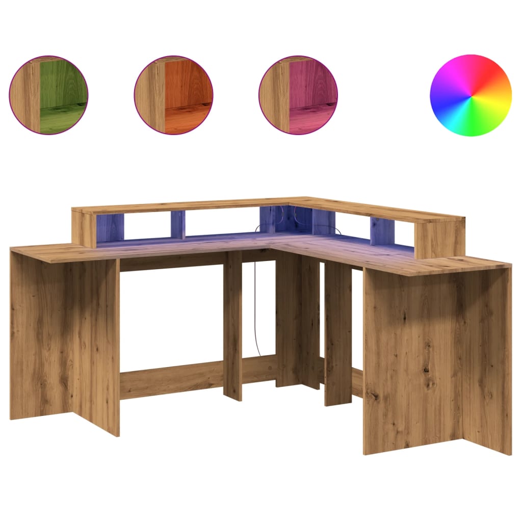 Bureau met LED-verlichting 152x152x91 cm hout artisanaal eiken