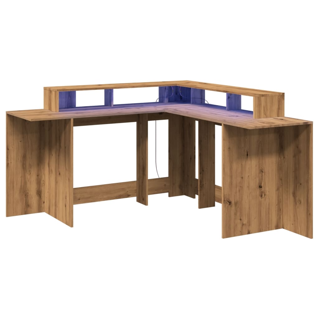 Bureau met LED-verlichting 152x152x91 cm hout artisanaal eiken