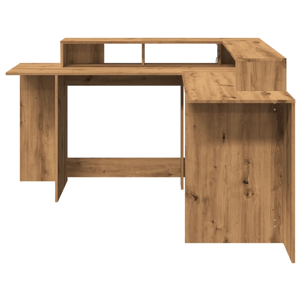 Bureau met LED-verlichting 152x152x91 cm hout artisanaal eiken