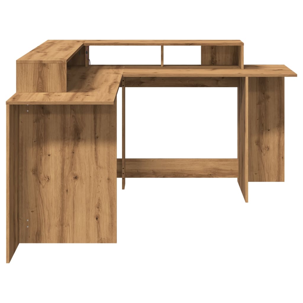 Bureau met LED-verlichting 152x152x91 cm hout artisanaal eiken