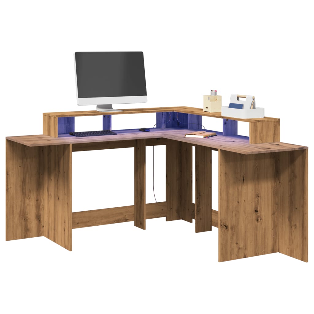 Bureau met LED-verlichting 152x152x91 cm hout artisanaal eiken