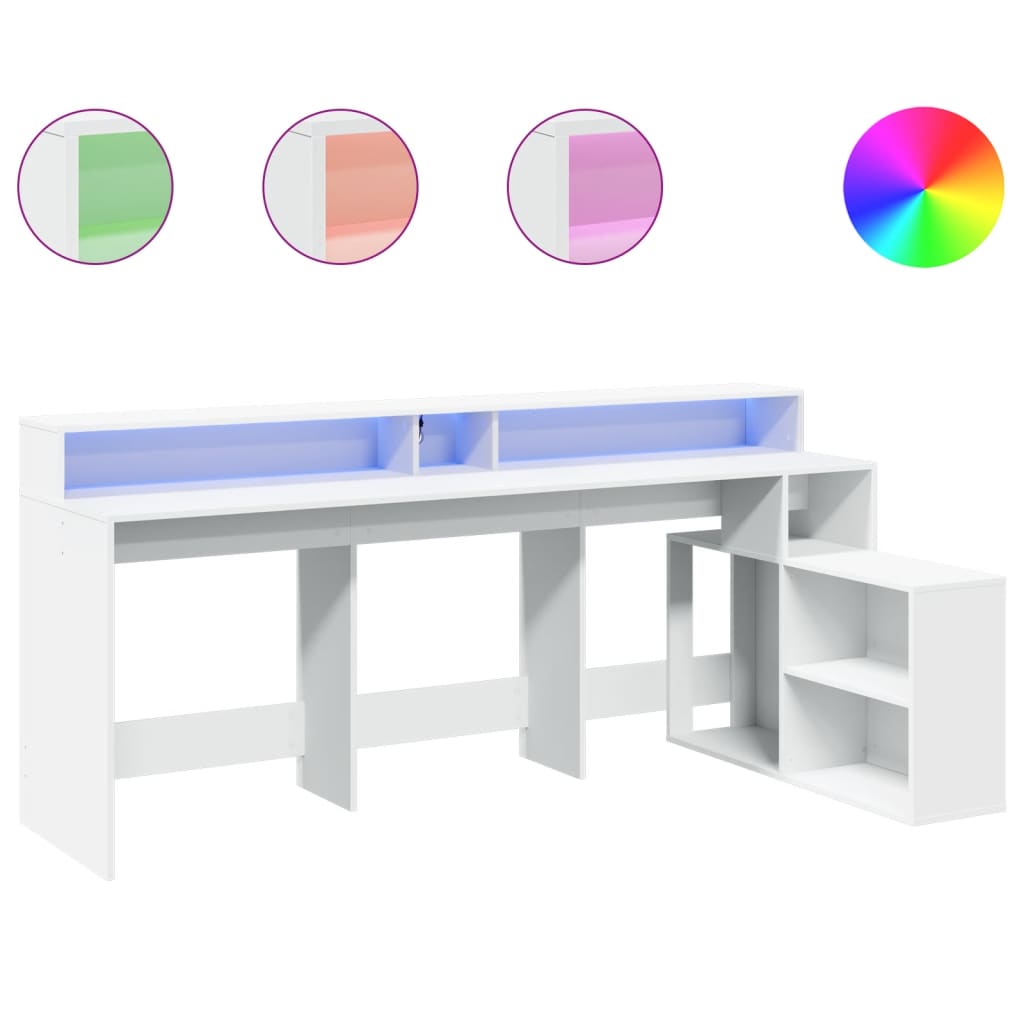 Bureau met LED-verlichting 200x104x91 cm bewerkt hout wit