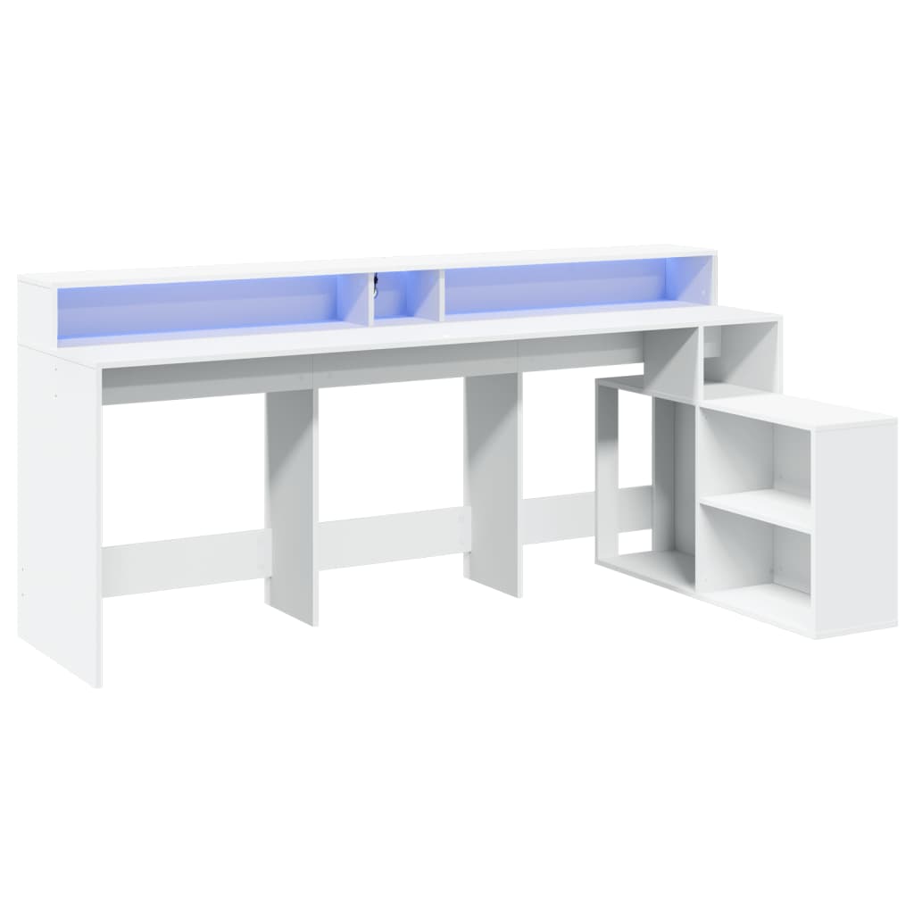 Bureau met LED-verlichting 200x104x91 cm bewerkt hout wit