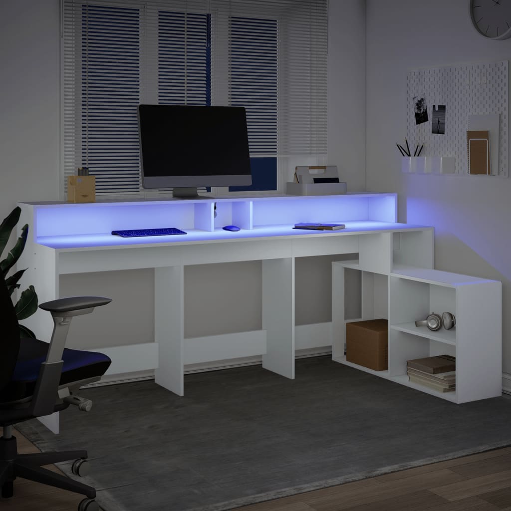 Bureau met LED-verlichting 200x104x91 cm bewerkt hout wit