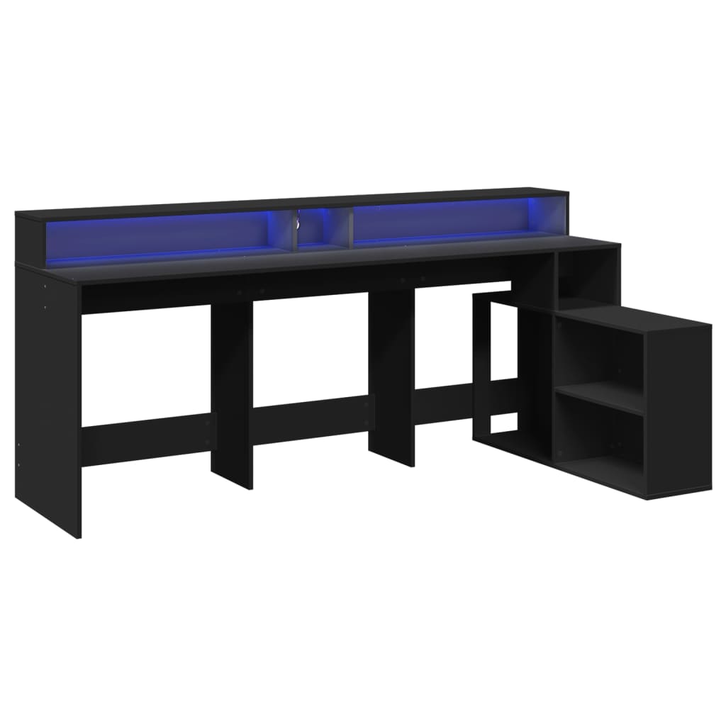 Bureau met LED-verlichting 200x104x91 cm bewerkt hout zwart