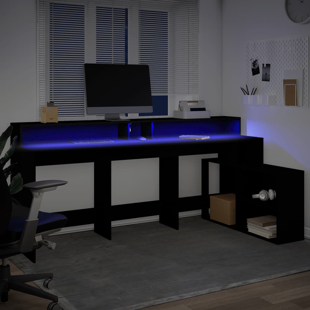 Bureau met LED-verlichting 200x104x91 cm bewerkt hout zwart