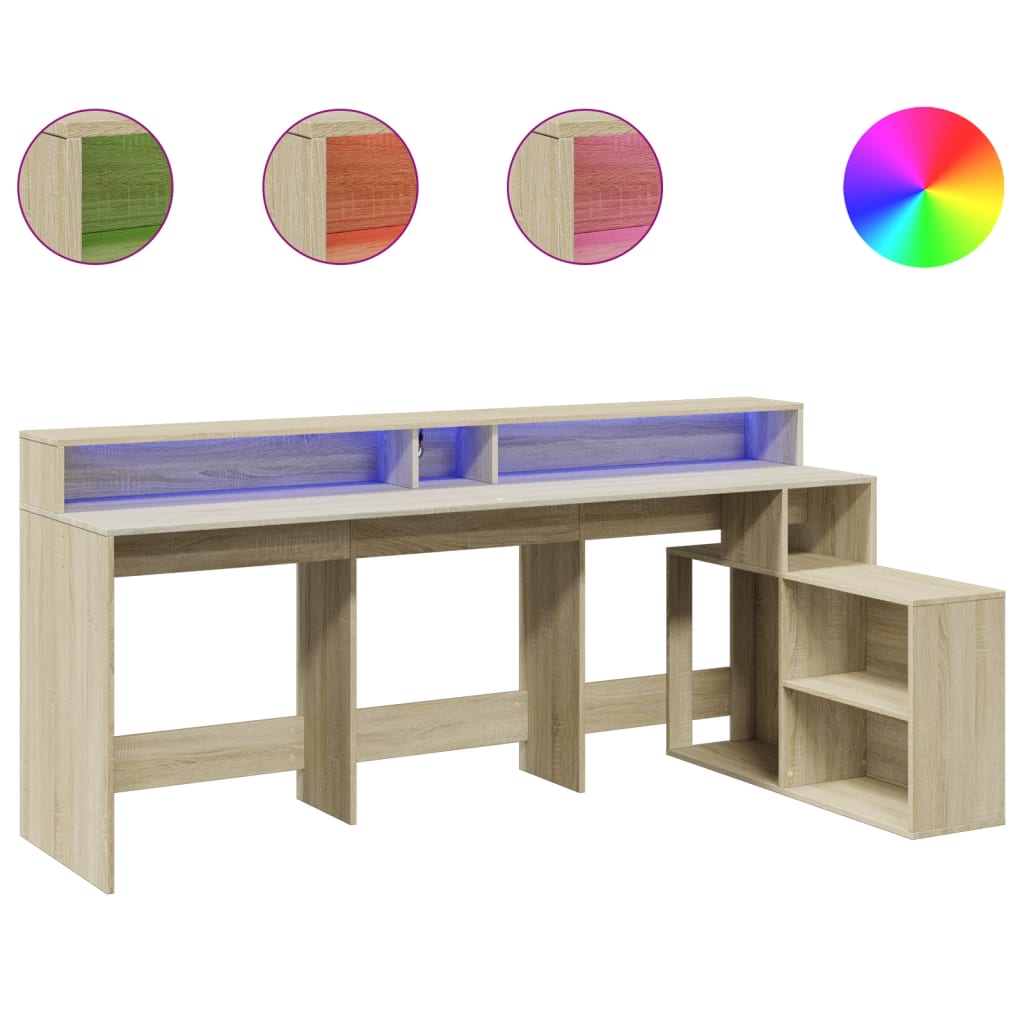 Bureau met LED-verlichting 200x104x91 cm hout sonoma eikenkleur