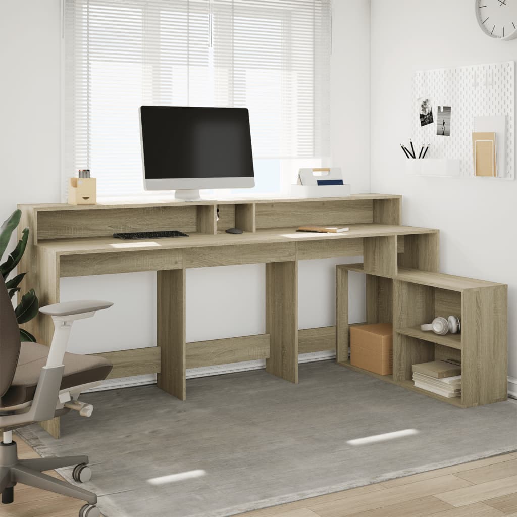 Bureau met LED-verlichting 200x104x91 cm hout sonoma eikenkleur