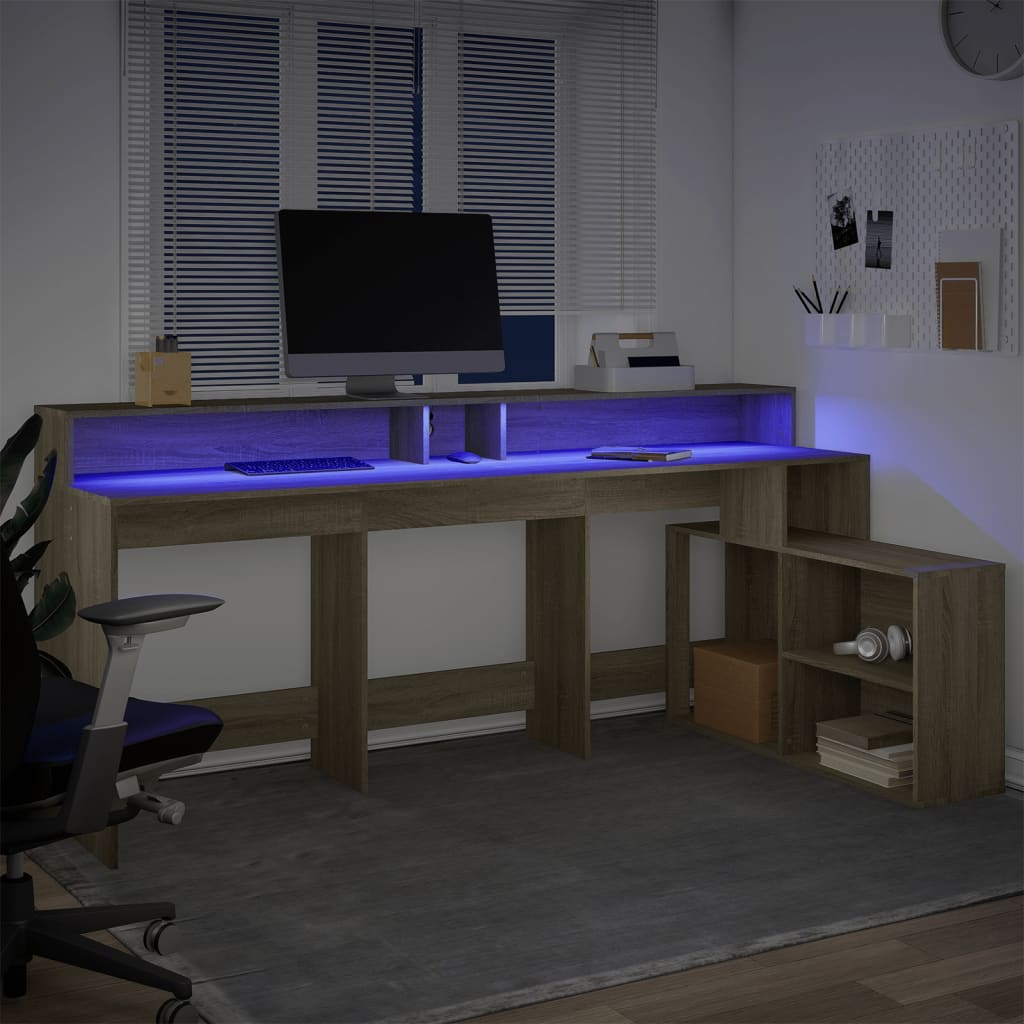 Bureau met LED-verlichting 200x104x91 cm hout sonoma eikenkleur