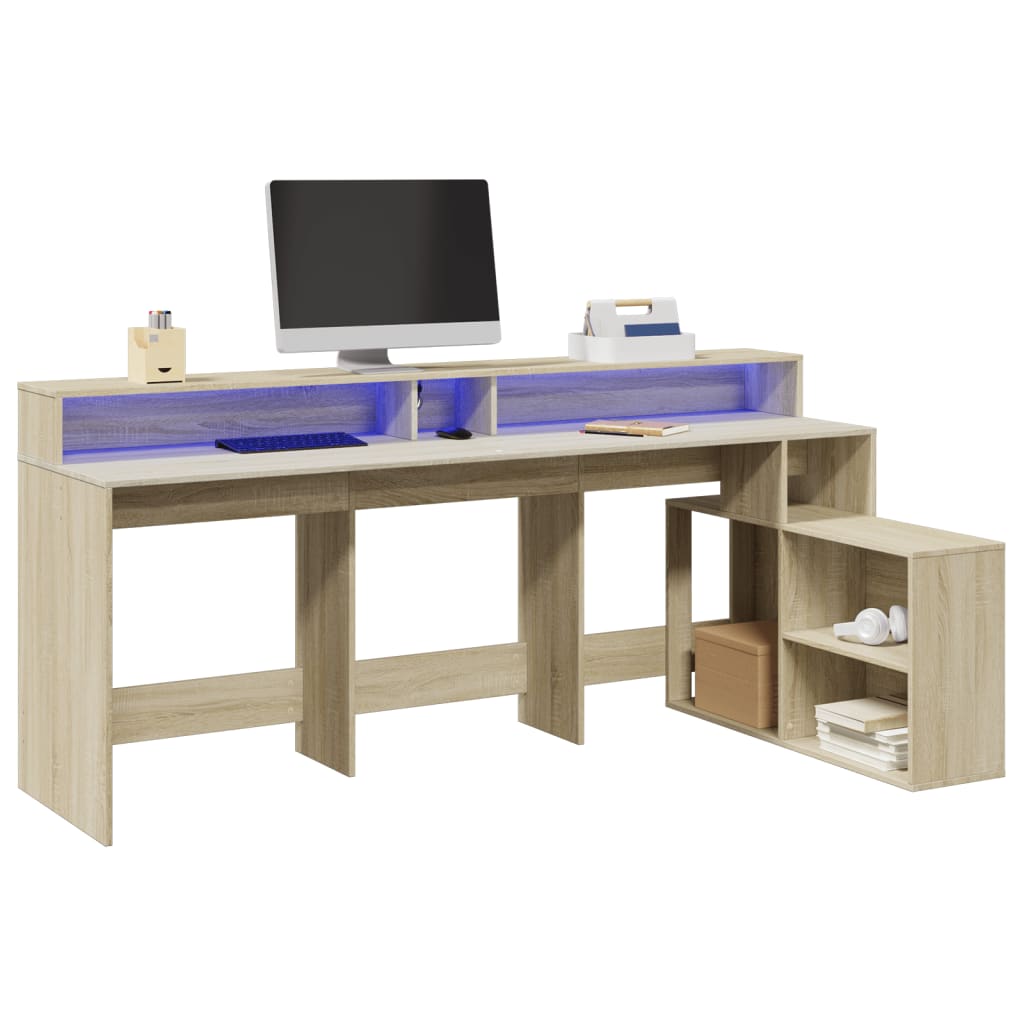 Bureau met LED-verlichting 200x104x91 cm hout sonoma eikenkleur