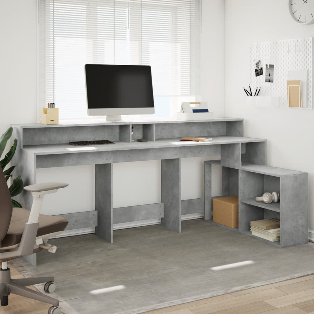 Bureau met LED-verlichting 200x104x91 cm hout betongrijs