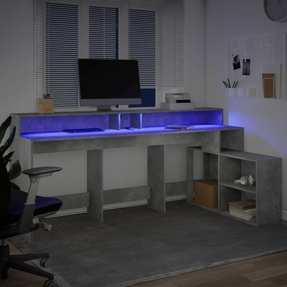 Bureau met LED-verlichting 200x104x91 cm hout betongrijs