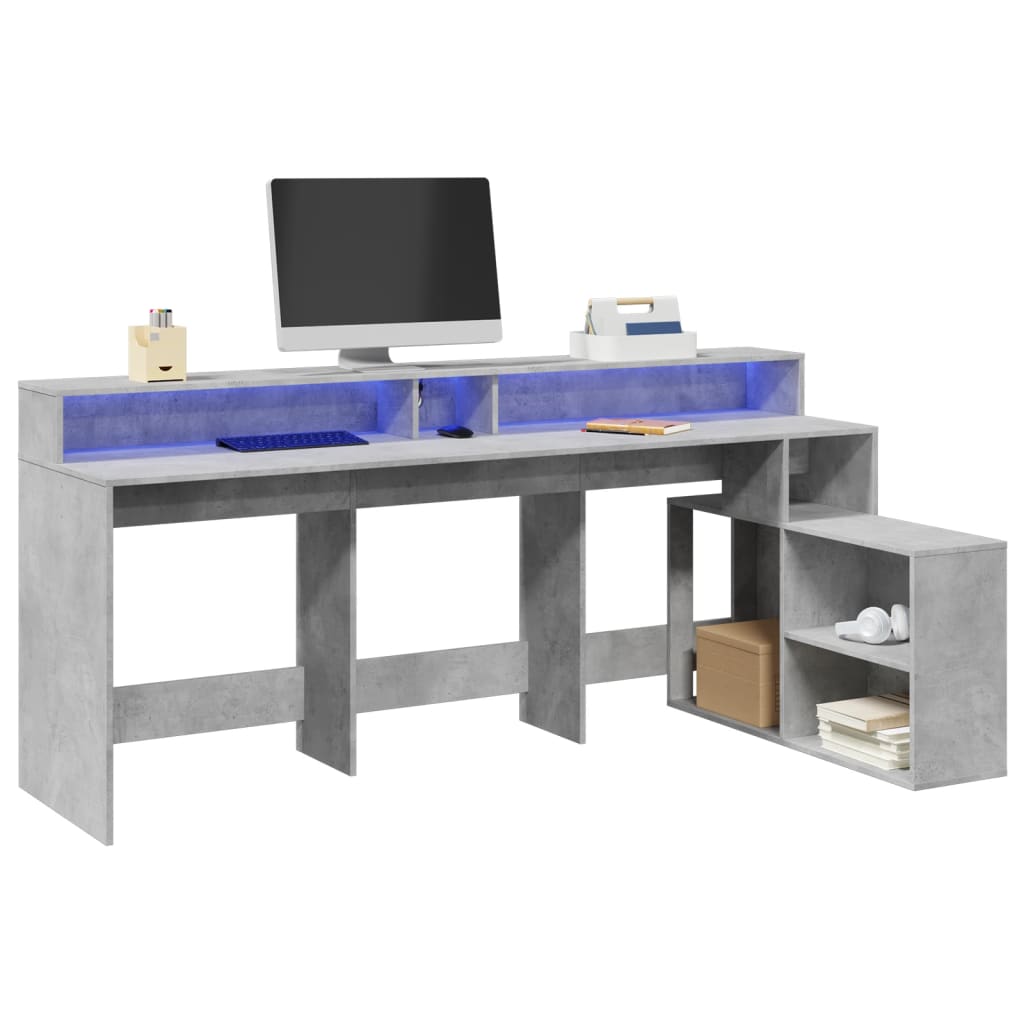 Bureau met LED-verlichting 200x104x91 cm hout betongrijs